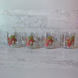 Luminarc VTG Clear Strawberry Pattern Set of 4 Tea Coffee Glass Cup 10 oz Mugs